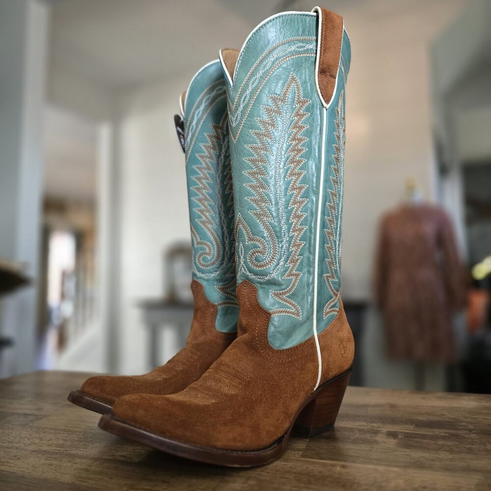 Ariat Ambrose Western Boots Womens Size 6 Penny Suede Pale Turquoise NWT - Picture 4 of 16